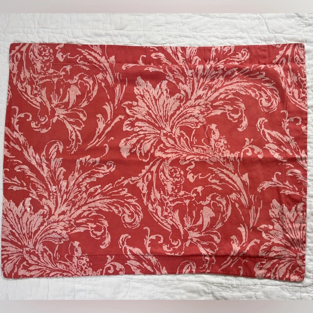 Vtg Williams Sonoma Cotton King Duvet Cover 4 Standard Sham Coral Scroll Leaf
